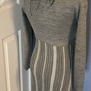 Long Sleeve 100%Acrylic Knit Sweater Grey Midi Dress (machine wash cold)